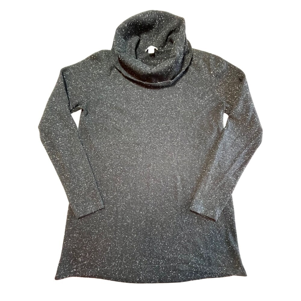 Speckled Black Cowl Neck Tunic Size 2 Minimalist Lagenlook Soft Artsy Cottage
